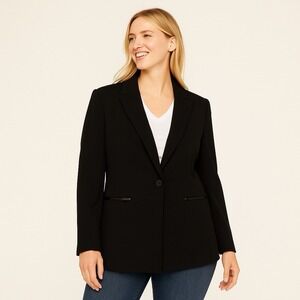 Lane Bryant Sz 16 Scuba Black Blazer Jacket Work Office Plus Size Button Down